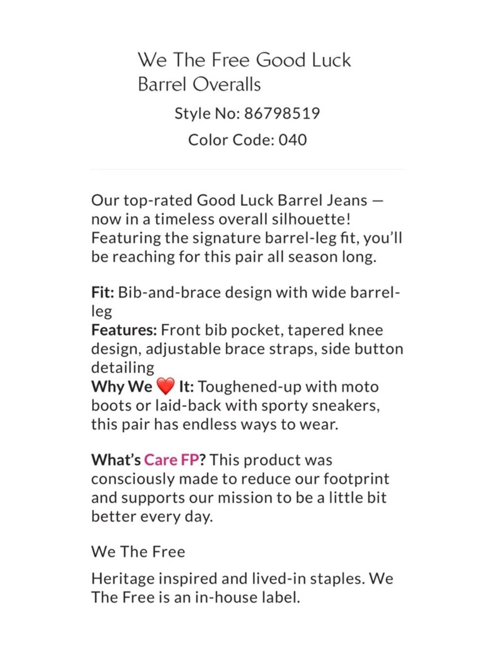We The Free Good Luck Barrel Overalls in Ultra Light Beam - Picture 8 of 8